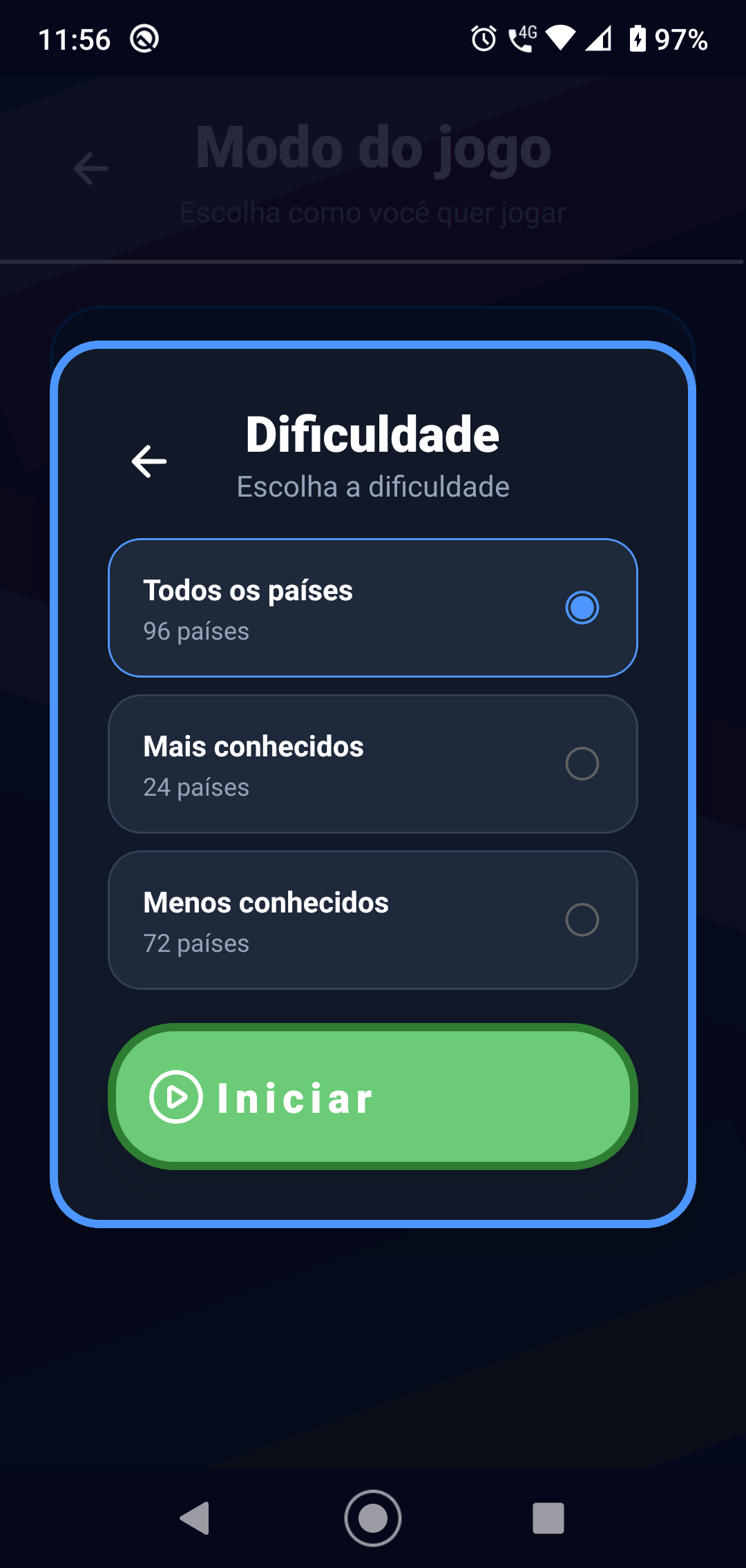 Tela de Seleção de Dificuldade